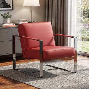 HomeRoots 36" Striking Fabric Arm Chair for Modern Minimalism with Plush Comfort and Stylish Black Legs Red 370420