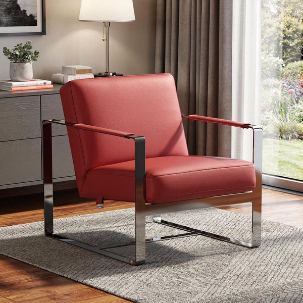 HomeRoots 36" Striking Fabric Arm Chair for Modern Minimalism with Plush Comfort and Stylish Black Legs Red 370420
