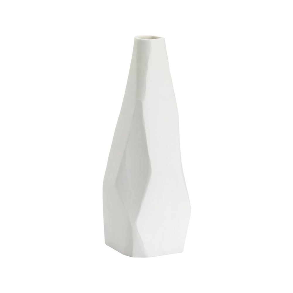 Chelsea House Snowy Geometric Glass Vase Small — White Faceted Modern Accent For Minimalist, Scandinavian & Contemporary Spaces 370421