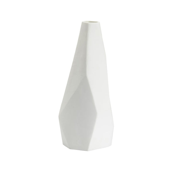 Chelsea House Snowy Geometric Glass Vase Small — White Faceted Modern Accent For Minimalist, Scandinavian & Contemporary Spaces 370421