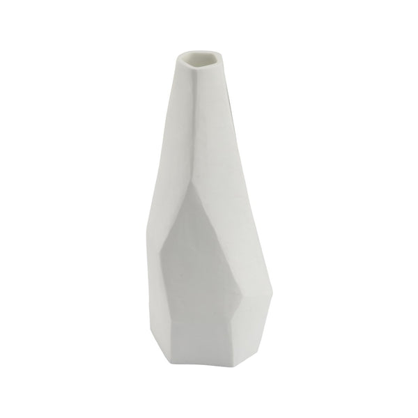 Chelsea House Snowy Geometric Glass Vase Small — White Faceted Modern Accent For Minimalist, Scandinavian & Contemporary Spaces 370421