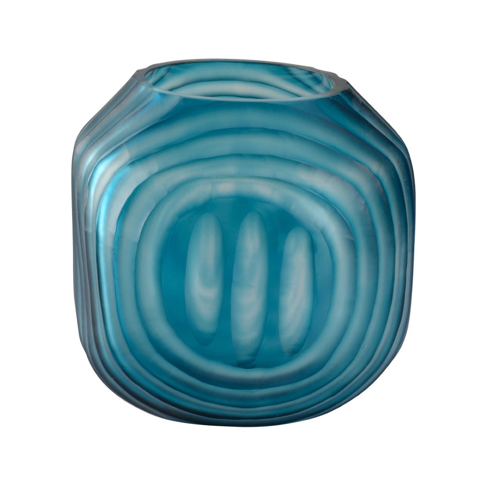 Chelsea House Swirl Hand-Blown Blue Hurricane Vase 7.5" Tall — Swirled Glass Tealight Holder & Mini Floral Accent 370424