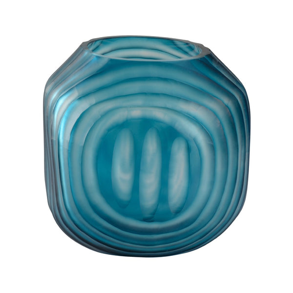 Chelsea House Swirl Hand-Blown Blue Hurricane Vase 7.5" Tall — Swirled Glass Tealight Holder & Mini Floral Accent 370424