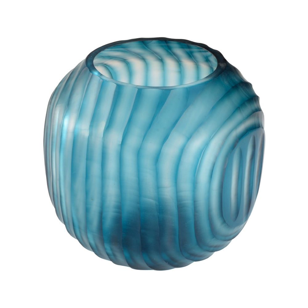 Chelsea House Swirl Hand-Blown Blue Hurricane Vase 7.5" Tall — Swirled Glass Tealight Holder & Mini Floral Accent 370424
