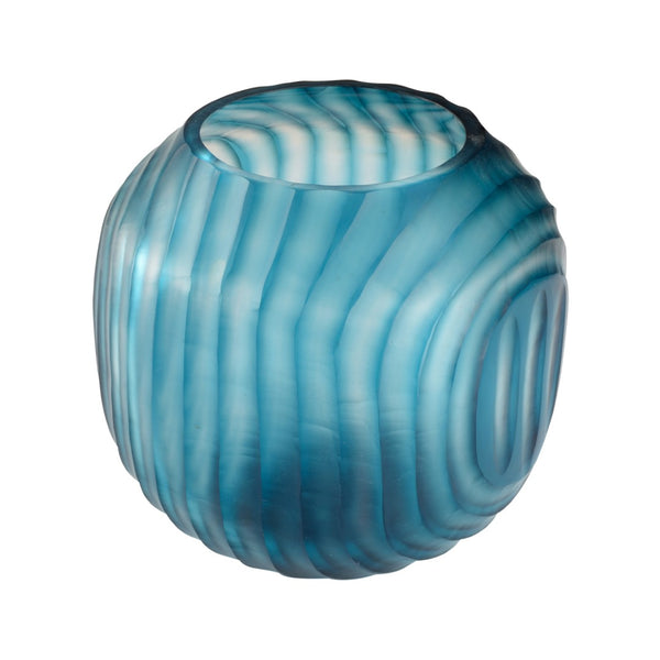 Chelsea House Swirl Hand-Blown Blue Hurricane Vase 7.5" Tall — Swirled Glass Tealight Holder & Mini Floral Accent 370424