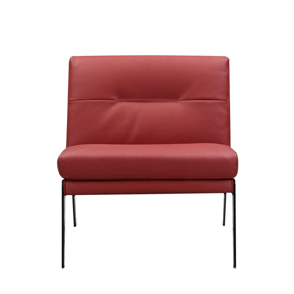 HomeRoots 30" Genuine Leather Slipper Chair - Bold Black Accent, Modern Comfort for Home or Office Spaces Red 370424