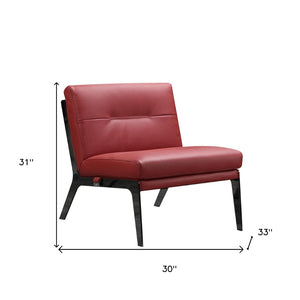 HomeRoots 30" Genuine Leather Slipper Chair - Bold Black Accent, Modern Comfort for Home or Office Spaces Red 370424