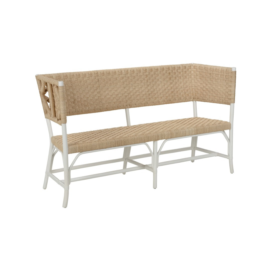 Wrightsburg Bench With Abaca Rope & Basketweave Texture — Coastal Whit
