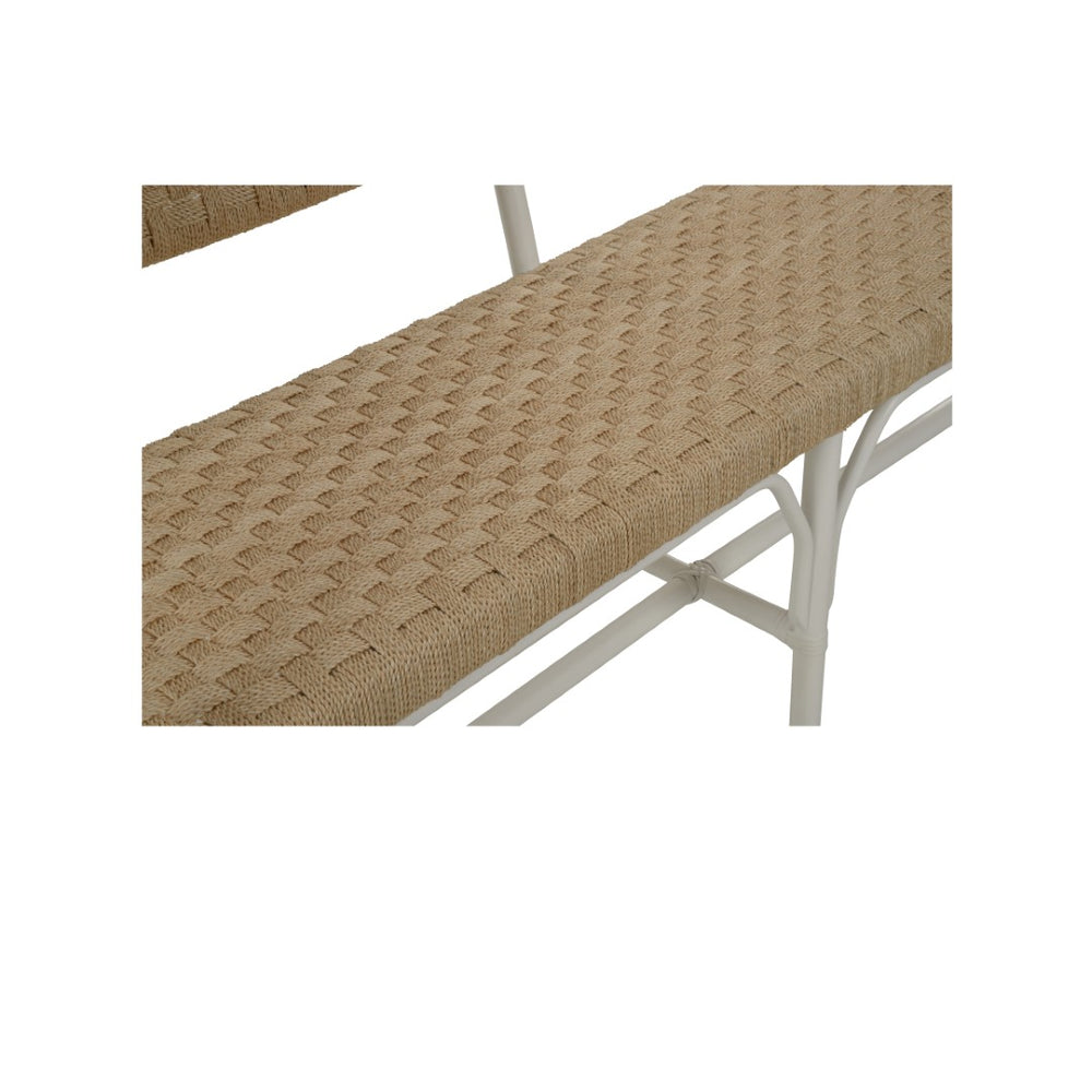 Chelsea House Wrightsburg Bench With Abaca Rope & Basketweave Texture — Coastal White Seating For Entryway 370432