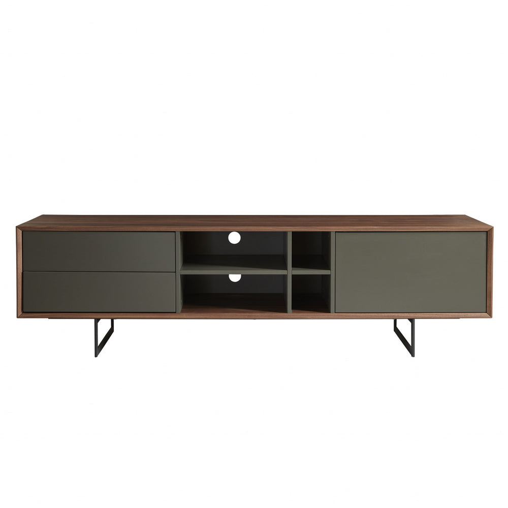 Homeroots 71" Media Tv Stand In Walnut And Dark Gray  Manufactured Wood 370434