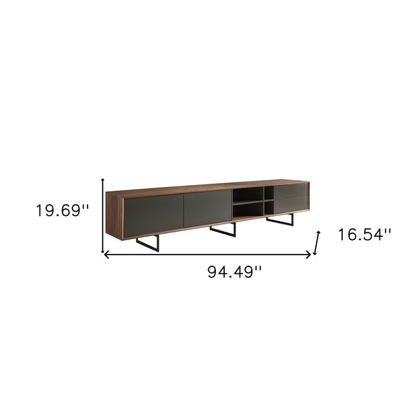 Homeroots 94" Gray Solid And Manufactured Wood Enclosed And Open Storage Tv Stand  Solid And Manufactured Wood 370437
