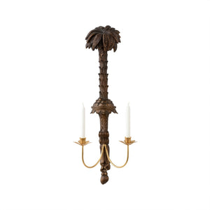 Chelsea House Ratchford Palm Sconce In Mahogany Resin With Gold Candle Holders — Tropical Sculptural Wall Light 370441