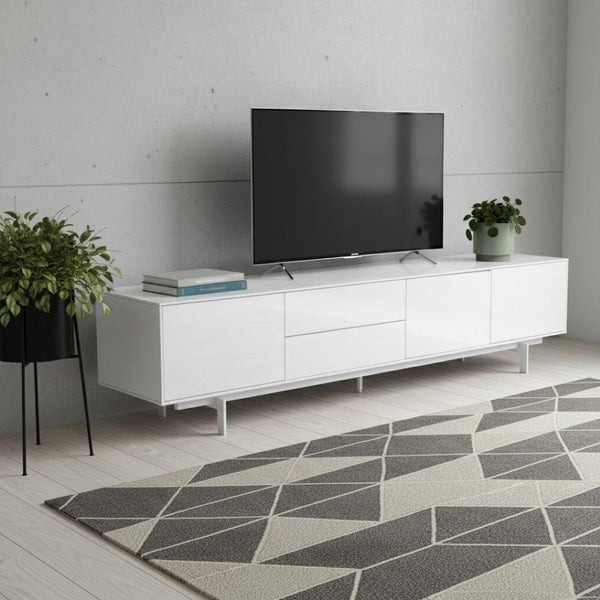 HomeRoots 82" Sleek White TV Stand with Enclosed Storage – Modern Design for Up to 85" TVs & Organized Living Space 370442