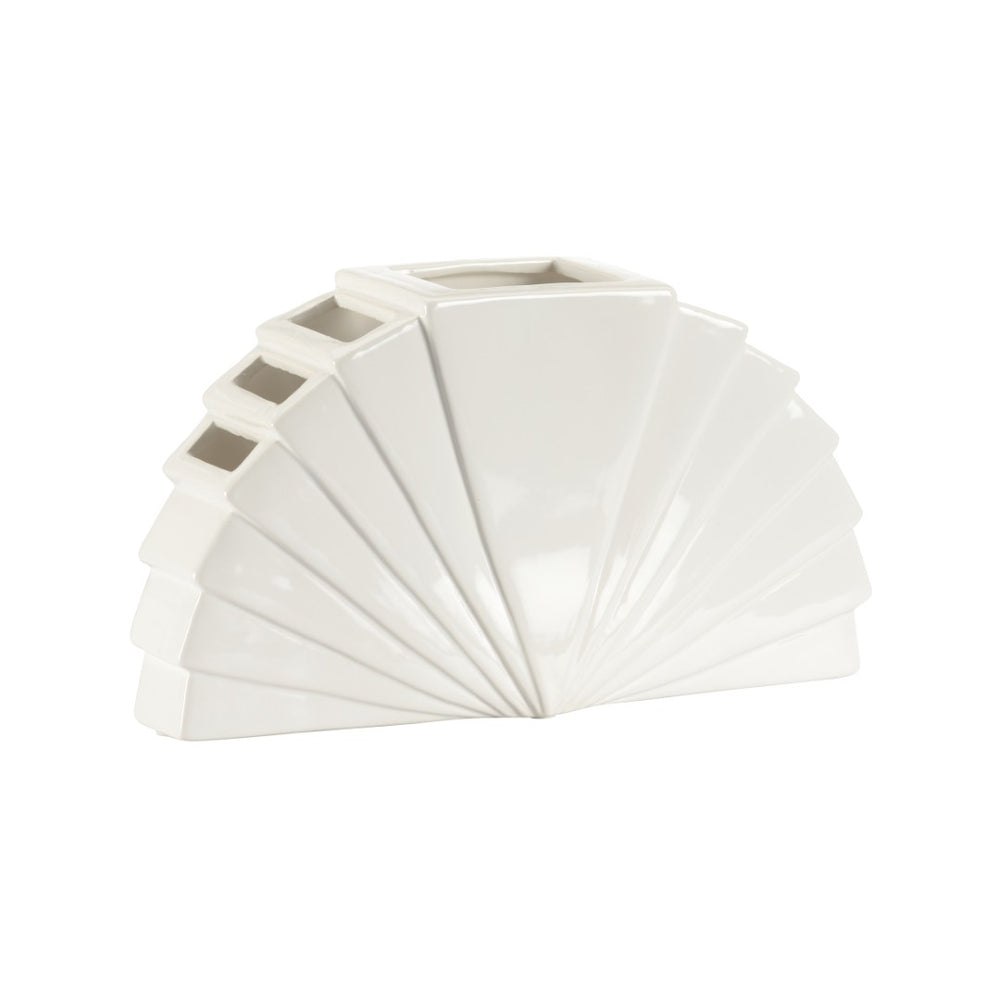 Chelsea House La Feria Vase Glossy White By Elizabeth Wicker — Sculptural Fan Silhouette Ceramic Centerpiece For Mantel & Florals 370445