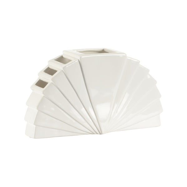 Chelsea House La Feria Vase Glossy White By Elizabeth Wicker — Sculptural Fan Silhouette Ceramic Centerpiece For Mantel & Florals 370445
