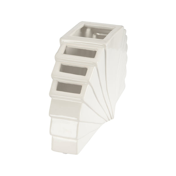 Chelsea House La Feria Vase Glossy White By Elizabeth Wicker — Sculptural Fan Silhouette Ceramic Centerpiece For Mantel & Florals 370445