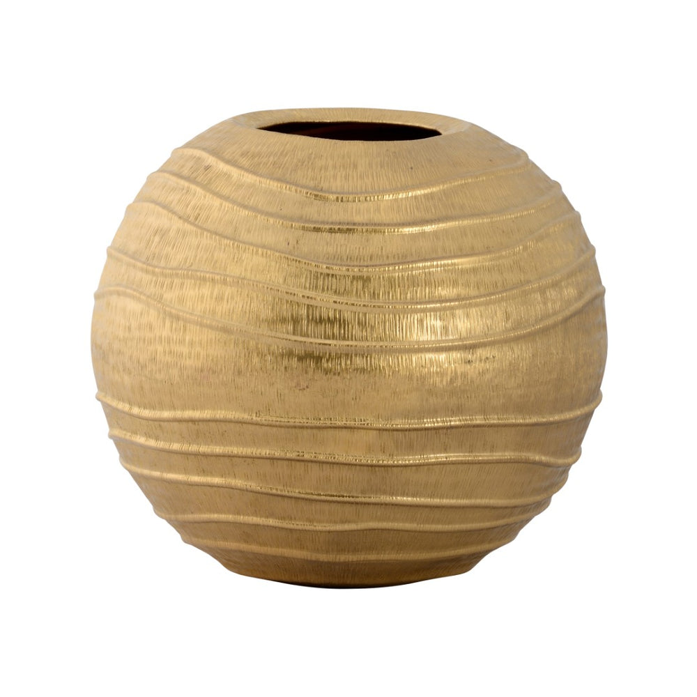 Chelsea House Sleek Brass Globe Vase With Textured Matte Etching — Sculptural 9"H Modern Centerpiece For DéCor 370446