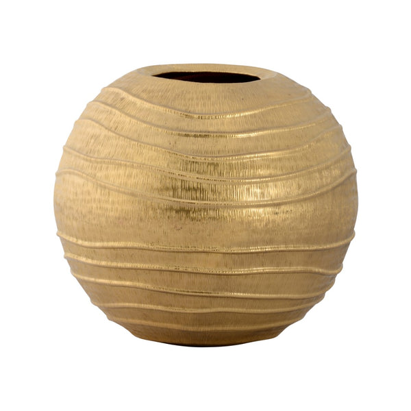 Chelsea House Sleek Brass Globe Vase With Textured Matte Etching — Sculptural 9"H Modern Centerpiece For DéCor 370446