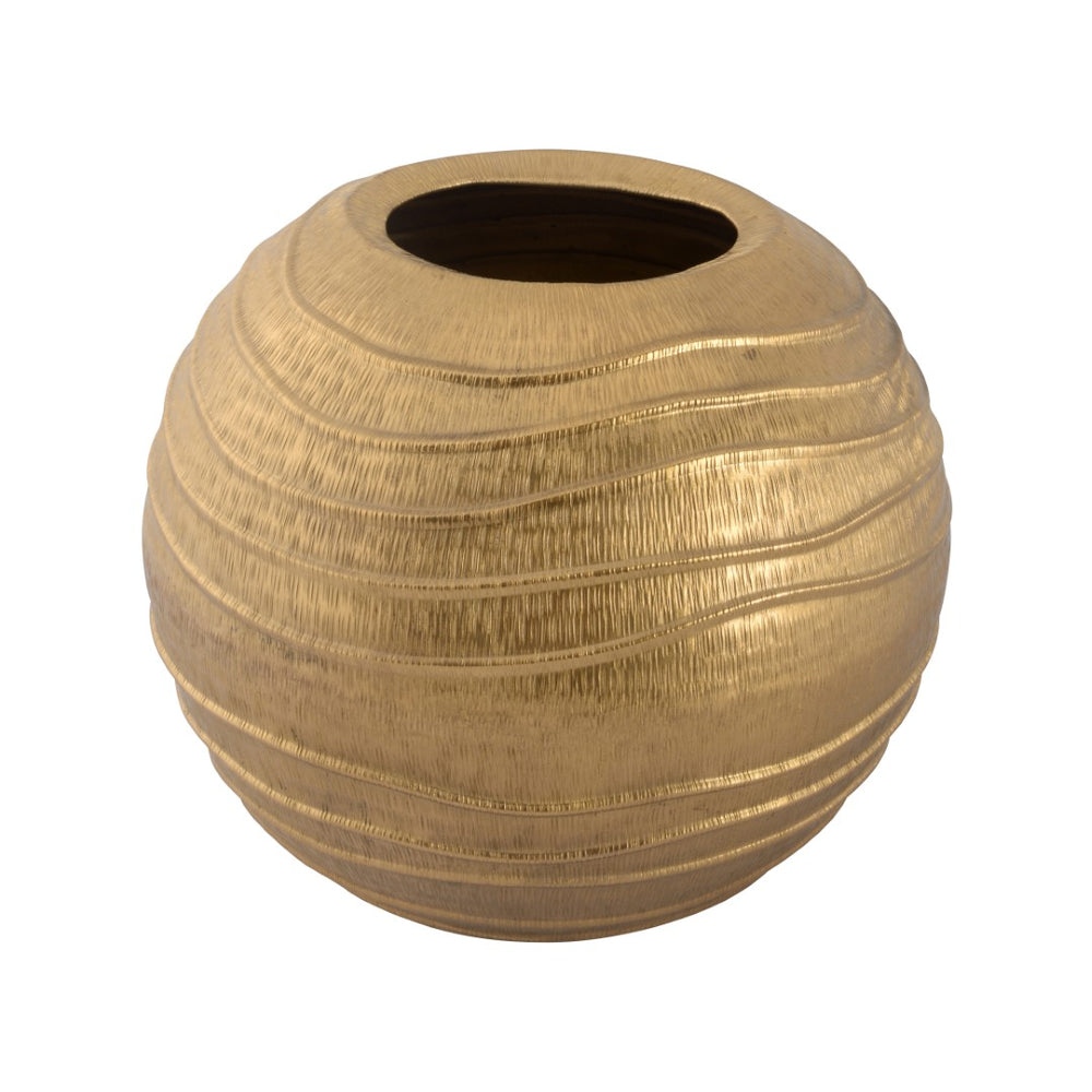 Chelsea House Sleek Brass Globe Vase With Textured Matte Etching — Sculptural 9"H Modern Centerpiece For DéCor 370446