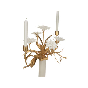 Chelsea House Lily Alabaster Candelabra With Porcelain Lilies, Iron Arms & Gold Leaf Accents For Romantic Decor 370454