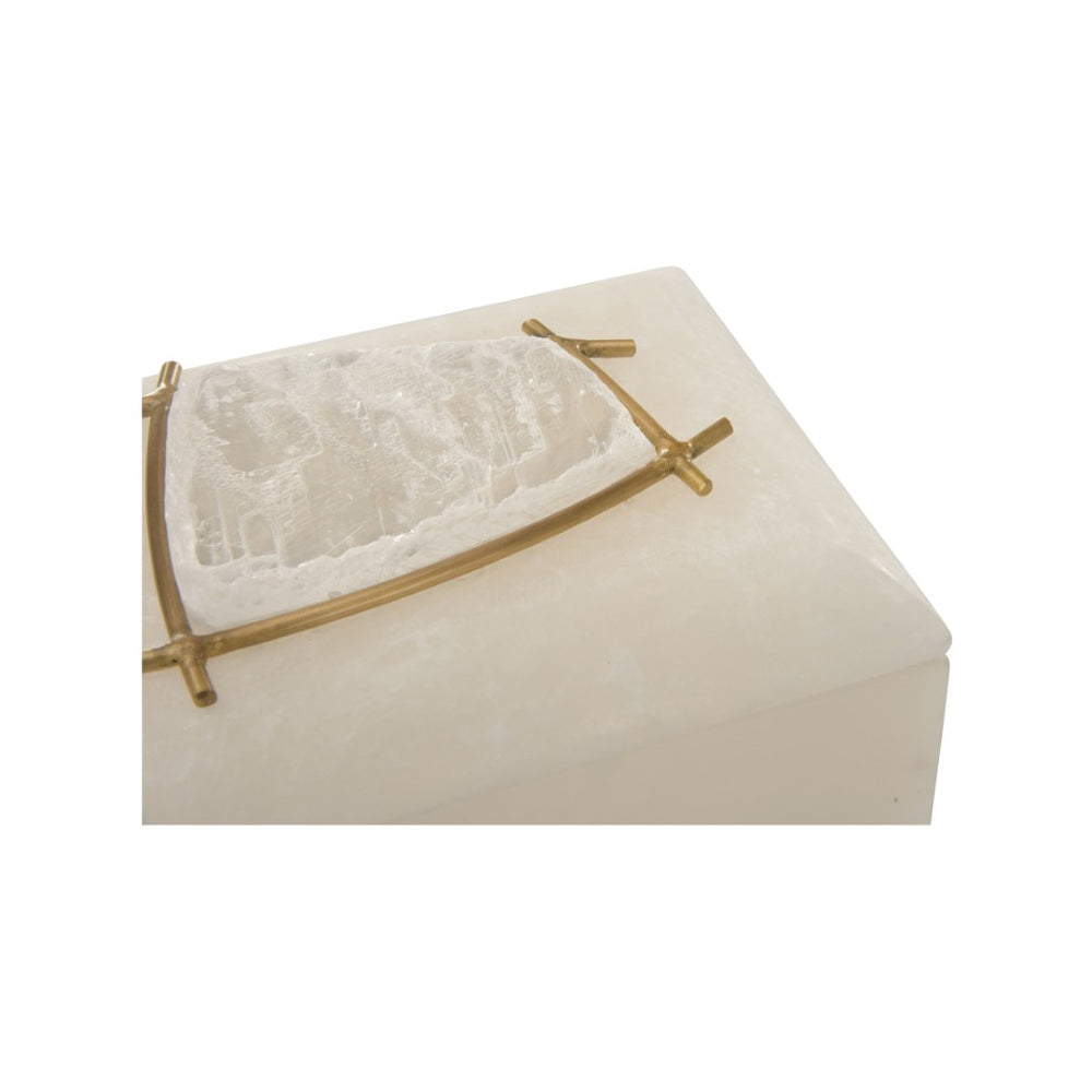 Chelsea House Selinite Elegant Selenite Box With Brass Accents And Decorative Stone Lid — Calming Jewelry Storage Decor 370455