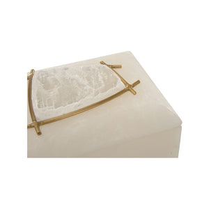 Chelsea House Selinite Elegant Selenite Box With Brass Accents And Decorative Stone Lid — Calming Jewelry Storage Decor 370455