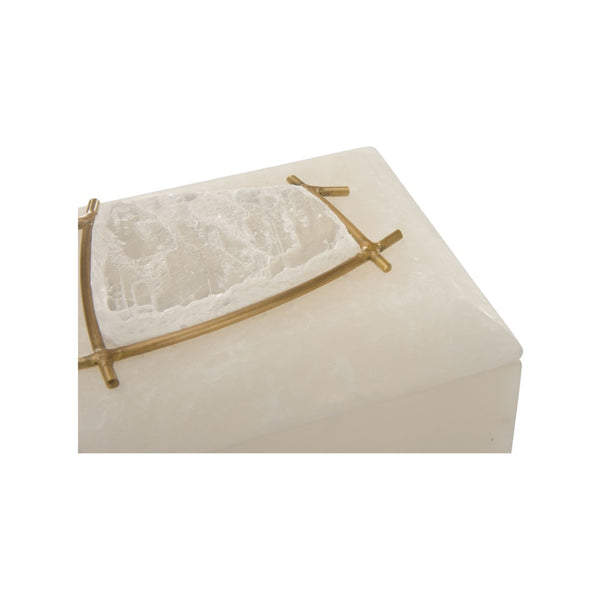 Chelsea House Selinite Elegant Selenite Box With Brass Accents And Decorative Stone Lid — Calming Jewelry Storage Decor 370455