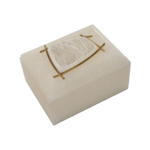 Chelsea House Selinite Elegant Selenite Box With Brass Accents And Decorative Stone Lid — Calming Jewelry Storage Decor 370455