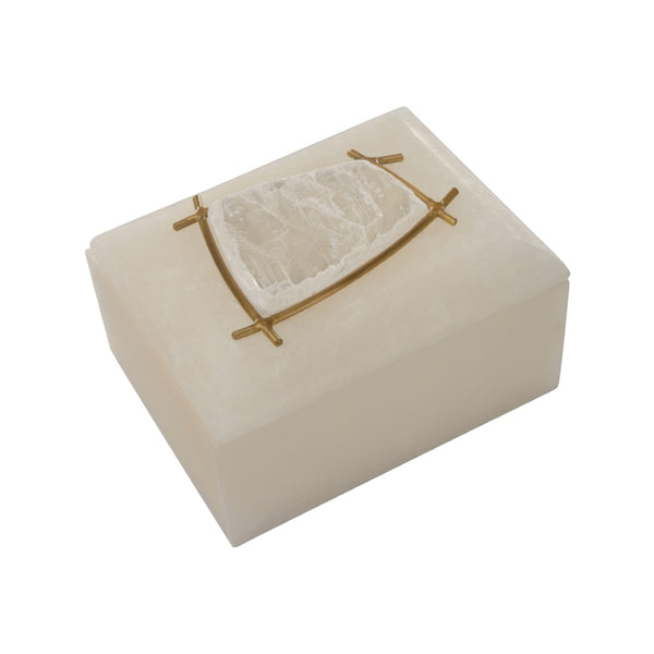 Chelsea House Selinite Elegant Selenite Box With Brass Accents And Decorative Stone Lid — Calming Jewelry Storage Decor 370455