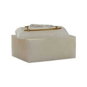 Chelsea House Selinite Elegant Selenite Box With Brass Accents And Decorative Stone Lid — Calming Jewelry Storage Decor 370455