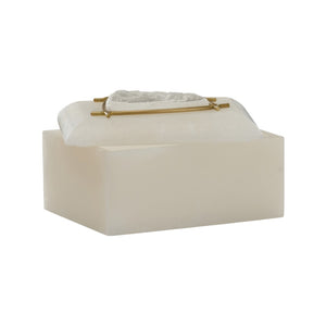 Chelsea House Selinite Elegant Selenite Box With Brass Accents And Decorative Stone Lid — Calming Jewelry Storage Decor 370455