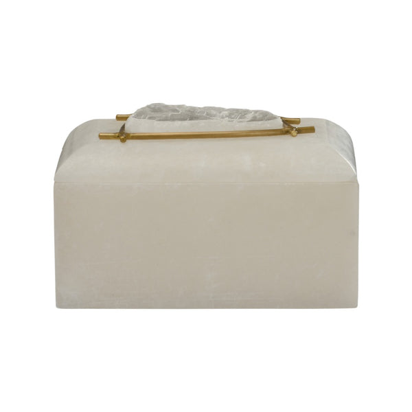 Chelsea House Selinite Elegant Selenite Box With Brass Accents And Decorative Stone Lid — Calming Jewelry Storage Decor 370455