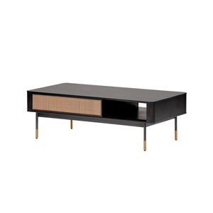Homeroots 47" Black And Brown Solid Wood And Steel Coffee Table With Drawer And Shelf   370457