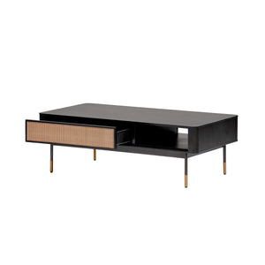 Homeroots 47" Black And Brown Solid Wood And Steel Coffee Table With Drawer And Shelf   370457