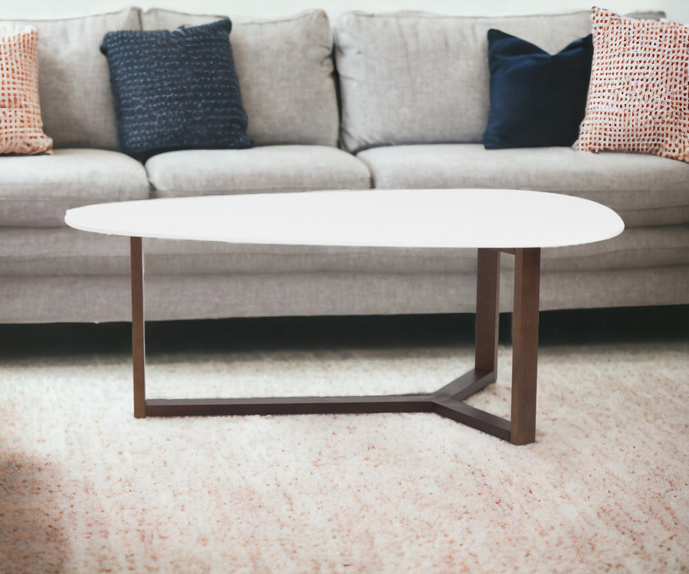 Homeroots 48" White And Brown Wood And Solid Wood Free Form Coffee Table   370459