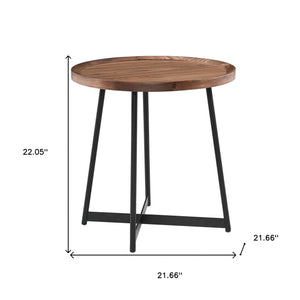 Homeroots 21.66" X 21.66" X 22.05" Round Side Table In American Walnut And Black   370460