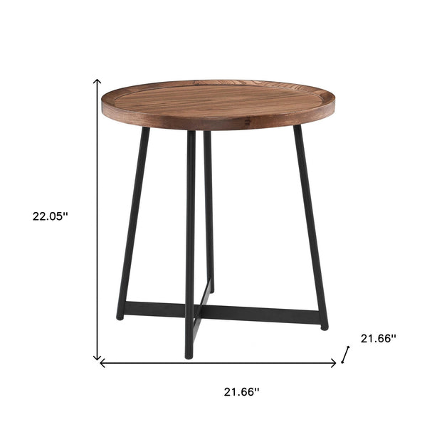 Homeroots 21.66" X 21.66" X 22.05" Round Side Table In American Walnut And Black   370460