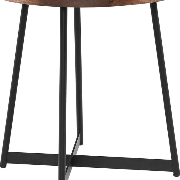 Homeroots 21.66" X 21.66" X 22.05" Round Side Table In American Walnut And Black   370460