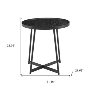 Homeroots 21.66" X 21.66" X 22.05" Round Side Table In Black Ash Wood And Black   370461