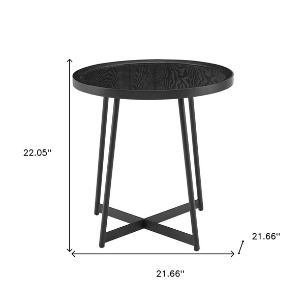 Homeroots 21.66" X 21.66" X 22.05" Round Side Table In Black Ash Wood And Black   370461