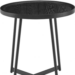Homeroots 21.66" X 21.66" X 22.05" Round Side Table In Black Ash Wood And Black   370461