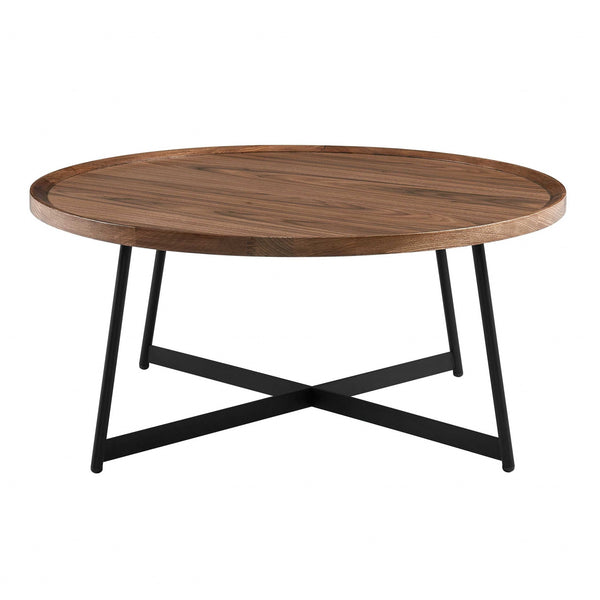 Homeroots 35" Black And Walnut Manufactured Wood Round Coffee Table   370462
