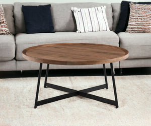 Homeroots 35" Black And Walnut Manufactured Wood Round Coffee Table   370462