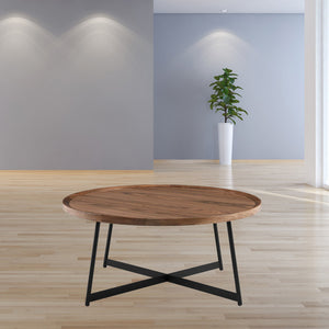 Homeroots 35" Black And Walnut Manufactured Wood Round Coffee Table   370462