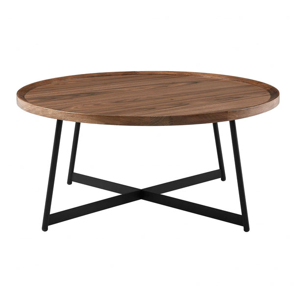 Homeroots 35" Black And Walnut Manufactured Wood Round Coffee Table   370462