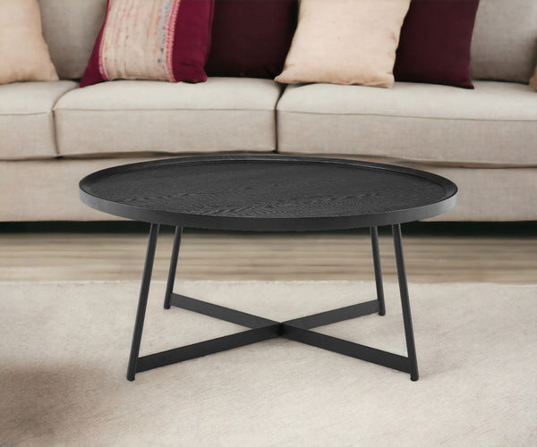 Homeroots 35" Black Manufactured Wood Round Coffee Table   370463