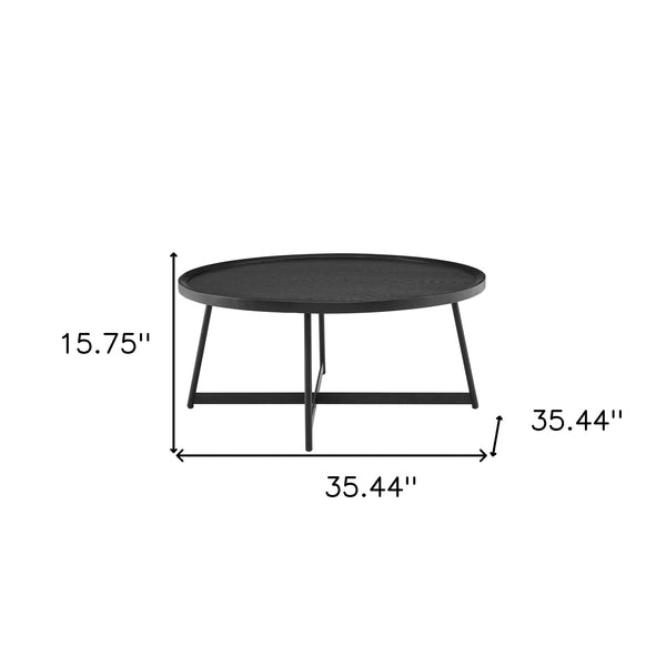 Homeroots 35" Black Manufactured Wood Round Coffee Table   370463