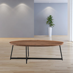 HomeRoots 24" Elegant Brown and Black Oval Coffee Table with Sturdy Metal Base for Modern Living Spaces 370464