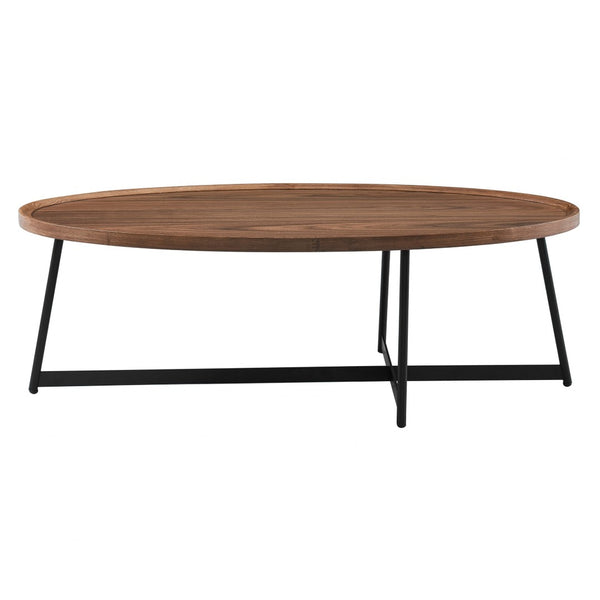 HomeRoots 24" Elegant Brown and Black Oval Coffee Table with Sturdy Metal Base for Modern Living Spaces 370464