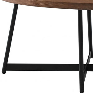 HomeRoots 24" Elegant Brown and Black Oval Coffee Table with Sturdy Metal Base for Modern Living Spaces 370464